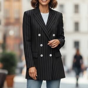 Vintage Escada Blazer Womens Margaretha Ley Striped Collared Wool 44/L/XL